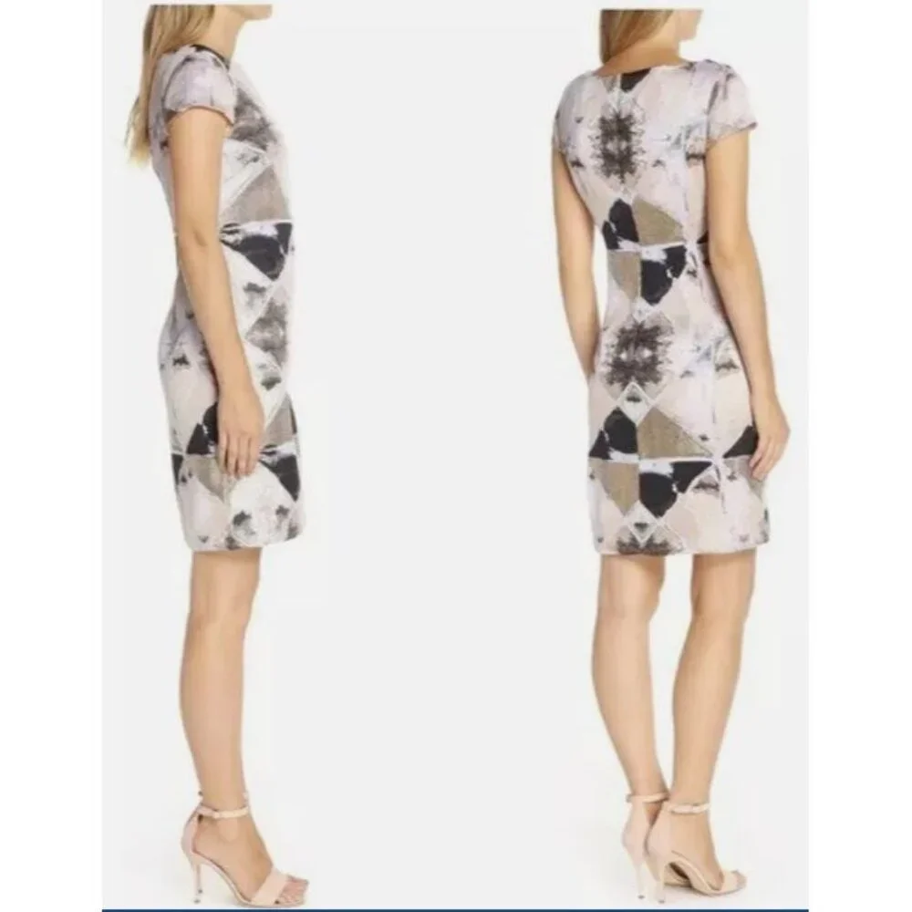 Vince Camuto Women Pink Diamond Jacquard Cap Sleeve Sheath Dress VC8M8732 Size 2 - Picture 12 of 12